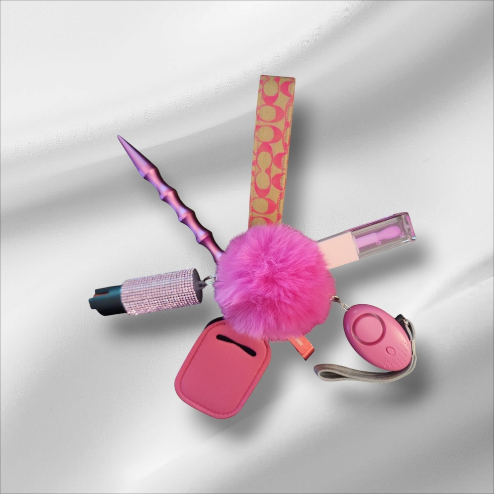 Pink Pom Pom Keychain Set